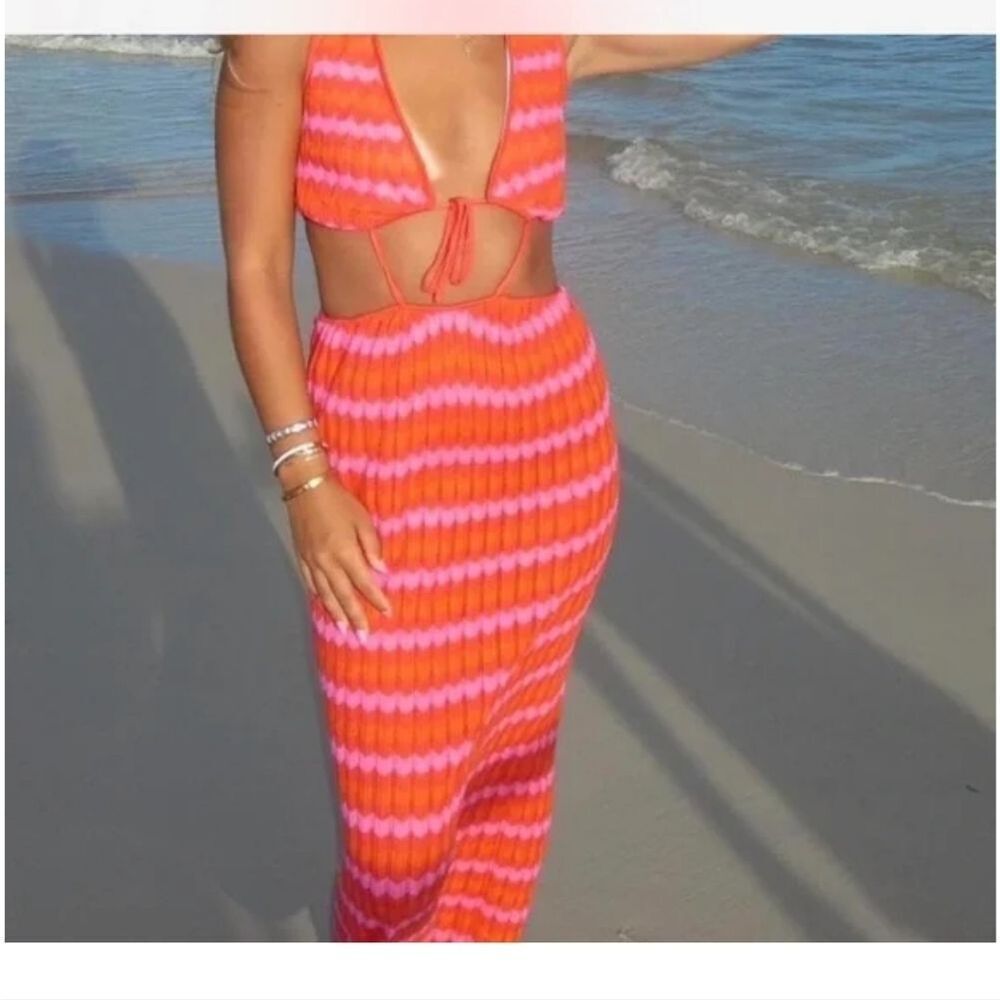 NWT Show Me Your Mumu Maizy Cut Out Dress Orange Pink Maxi Knit Size Small